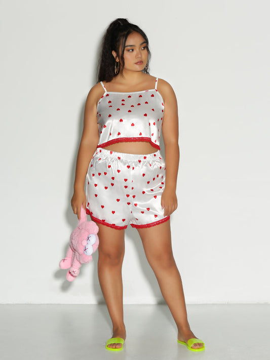 Lace Trim Heart Print Loungewear