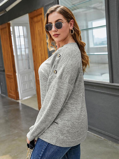 Solid Color Button Shoulder T-shirt