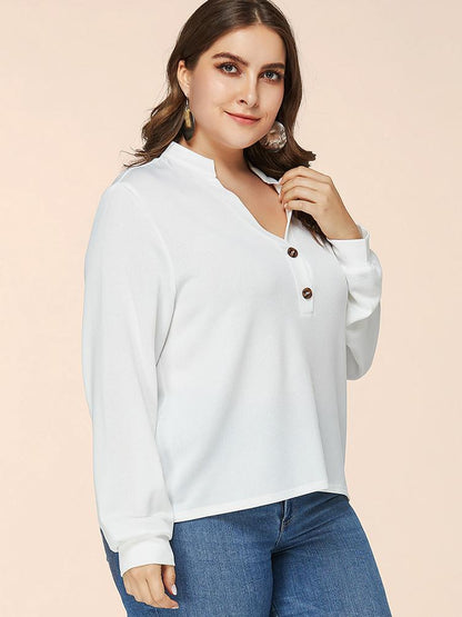 Button V-neck Stand Collar Blouse