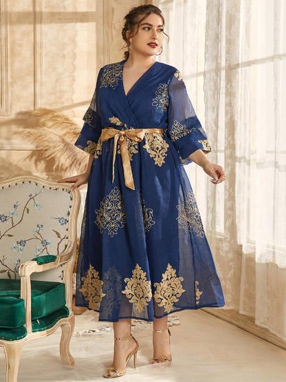 Embroidery Belt V-neck Dress