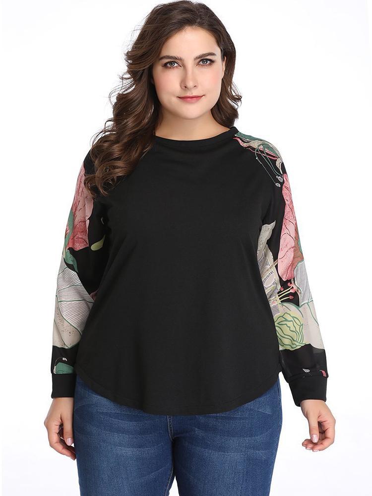 Printed Raglan Sleeves Round Neck T-shirt