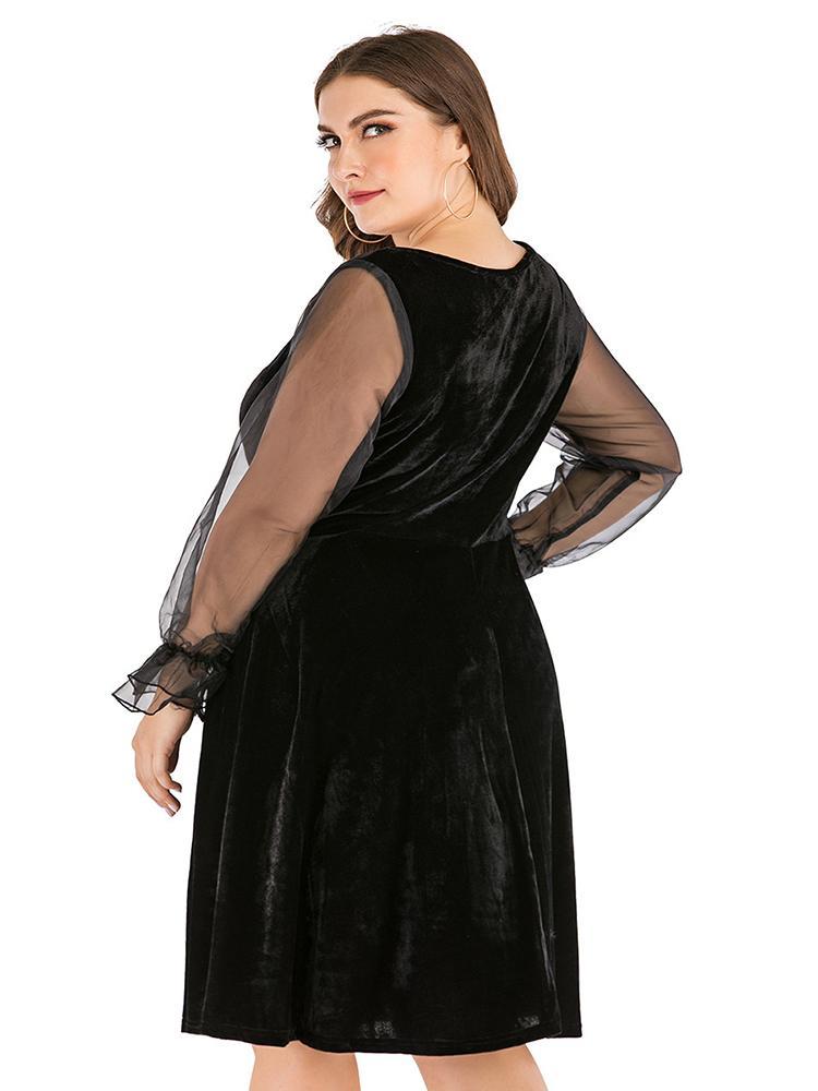 Velvet Sheer Patchwork Sleeve Retro Dress