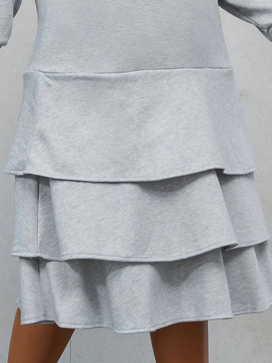 Ruffles Tiered Hooded Sweatshirt Dress
