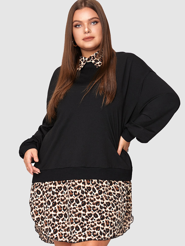 Leopard Patchwork Sweatshirt Dress