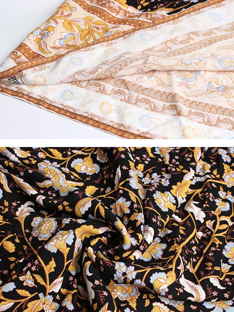 Vintage Floral Printed Elastic Waist Maxi Dress