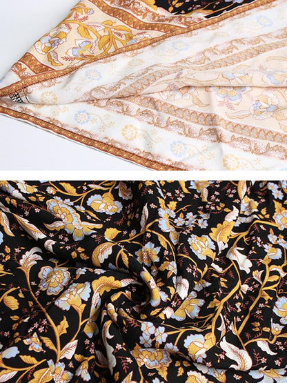 Vintage Floral Printed Elastic Waist Maxi Dress