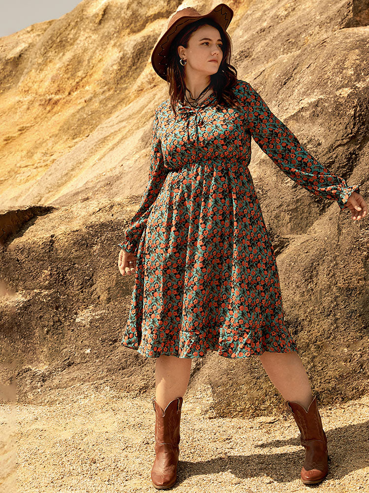 Ditsy Floral Ruffle Tie Front Dress