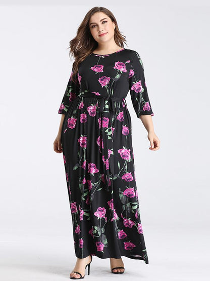 Floral Printed Belt Maxi Dress