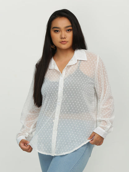 Button See Through Blouse