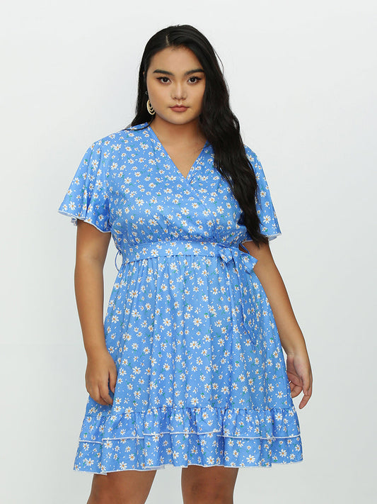 Ditsy Floral Waist Bowknot Dress