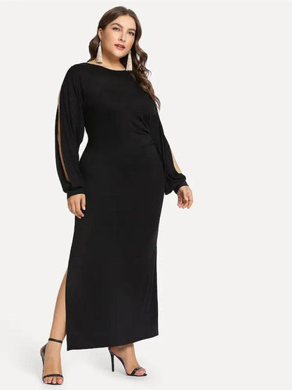 Hollow-out Sleeve Slim Fit Maxi Dress