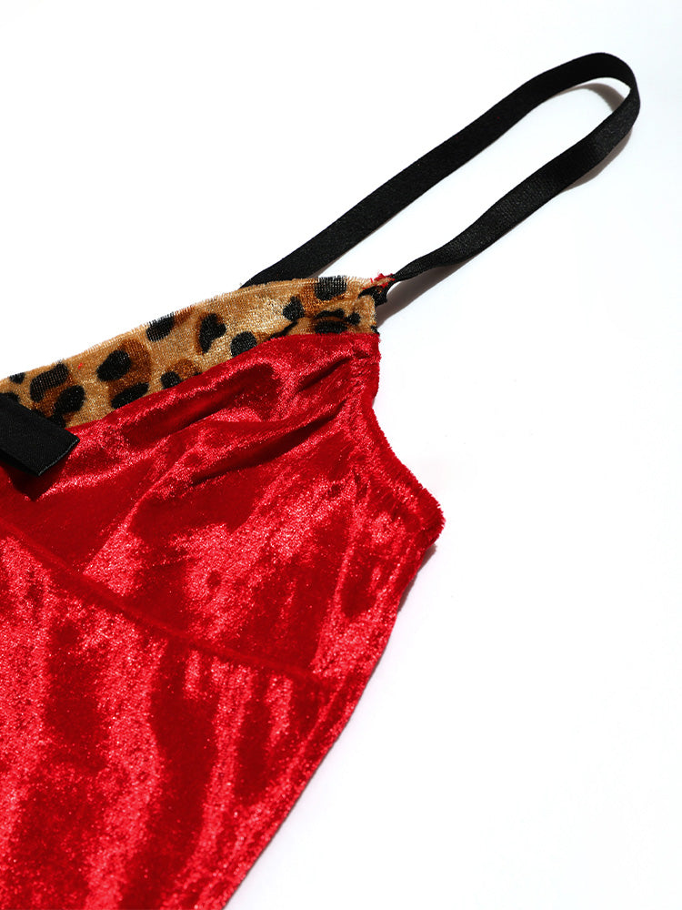 Leopard Belted Velvet Night Dress Without Hat