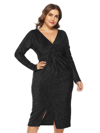 Knot V-neck Split Elegant Dress