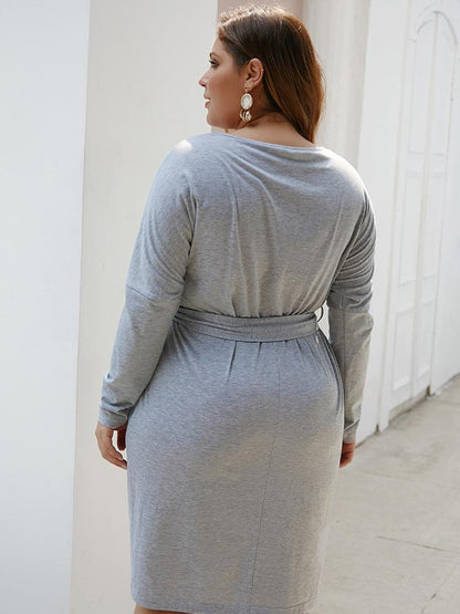 Solid Color Belt Irregular Hem Dress