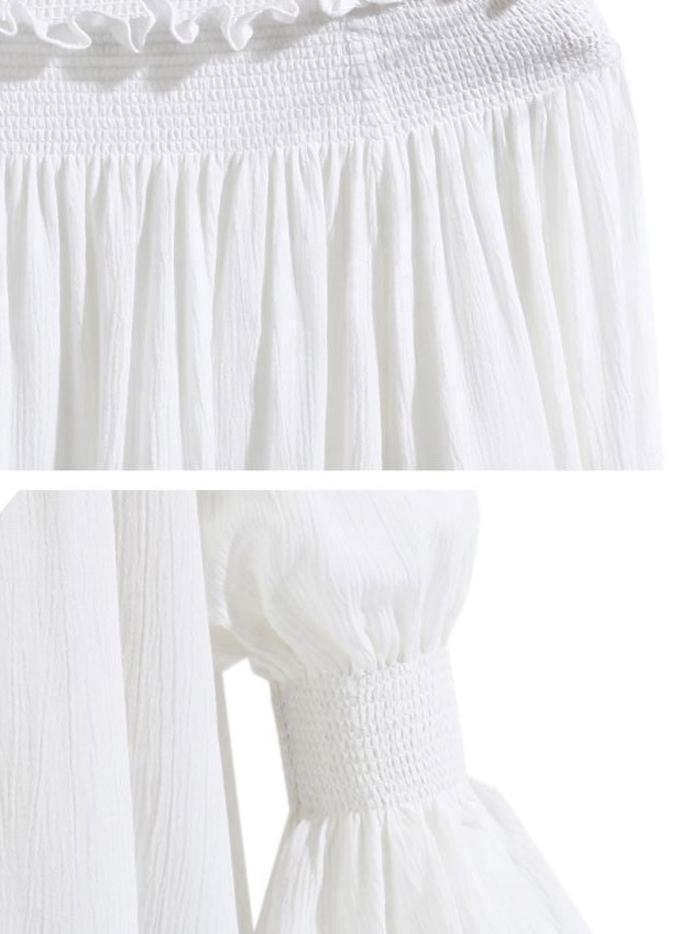 Shirred Off-Shoulder Lantern Sleeve Blouse