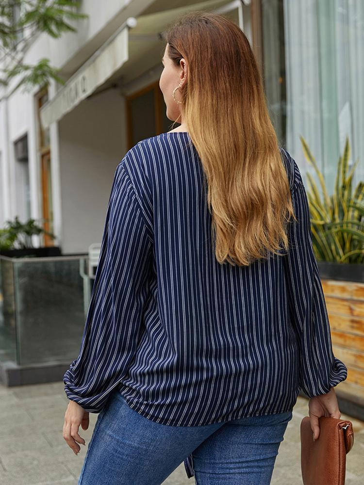 Striped V-neck Knot Blouse