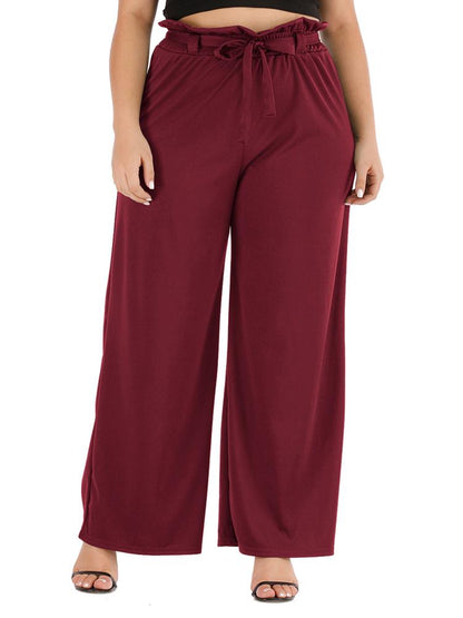 Bow Belt Wide Leg Solid Color Pants
