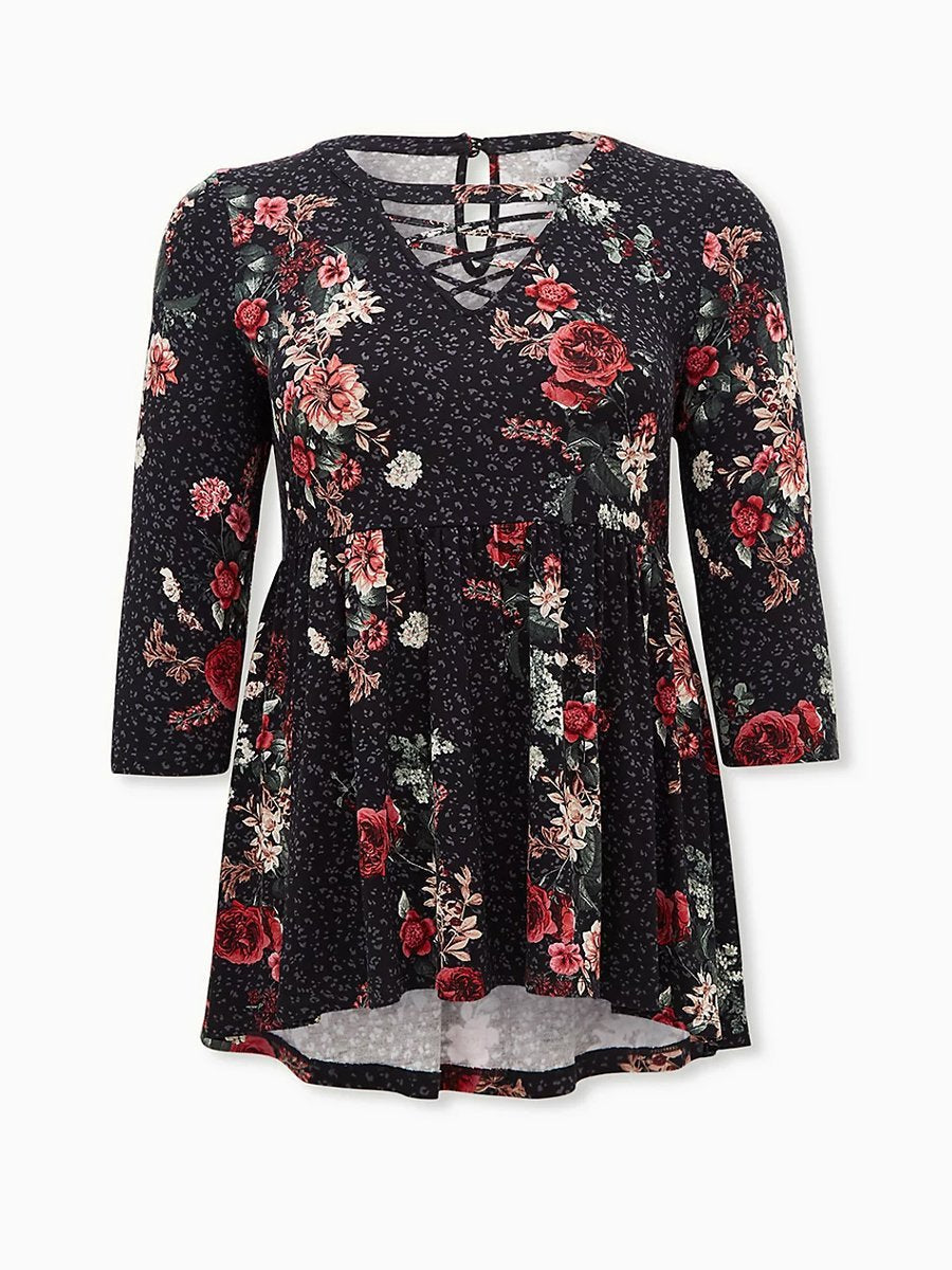 Cross Floral Printed Blouse