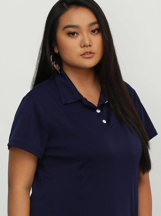 Button Lapel Collar Dress