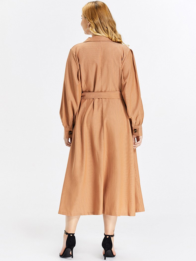 Stripe Double Breasted Belt Trench Coat