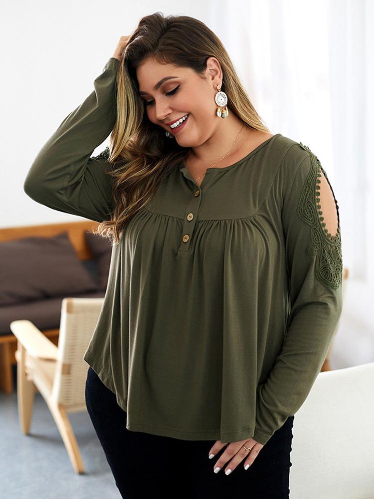 Hollow Out Button Collar Top