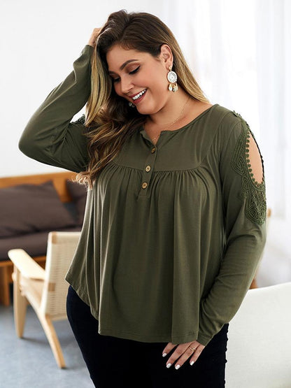 Hollow Out Button Collar Top