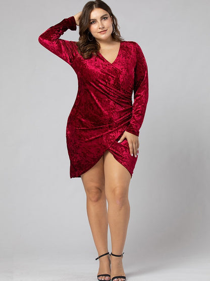 Velvet Slim Fit V-neck Dress