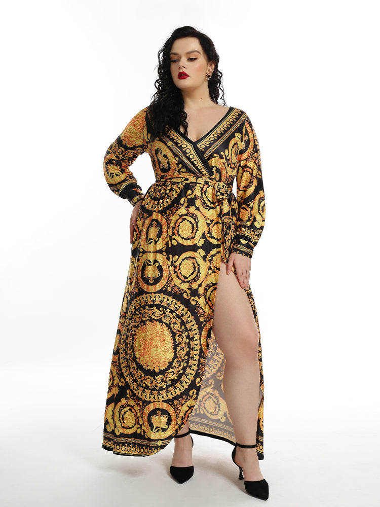 Vintage Printed High Slit Dress