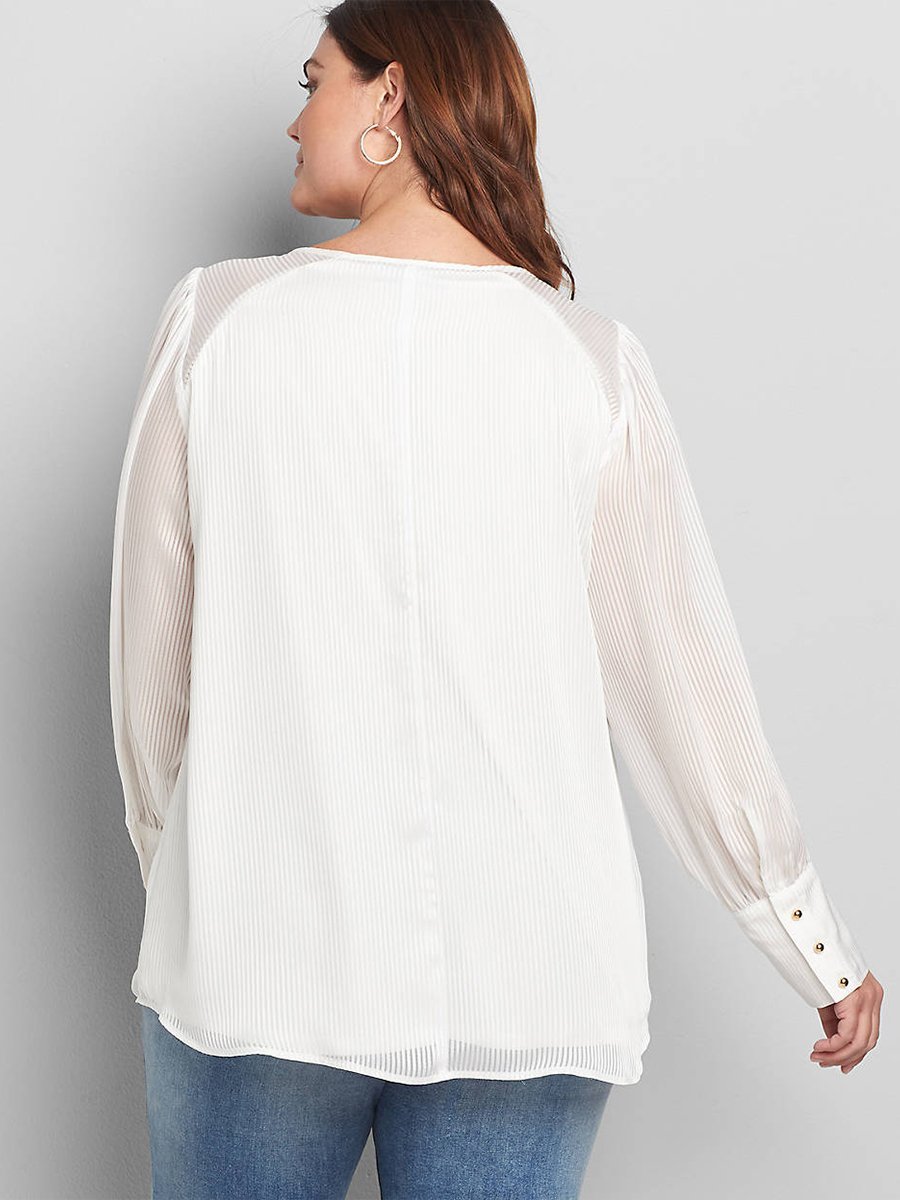 Ribbed Round Neck Elegant Blouse