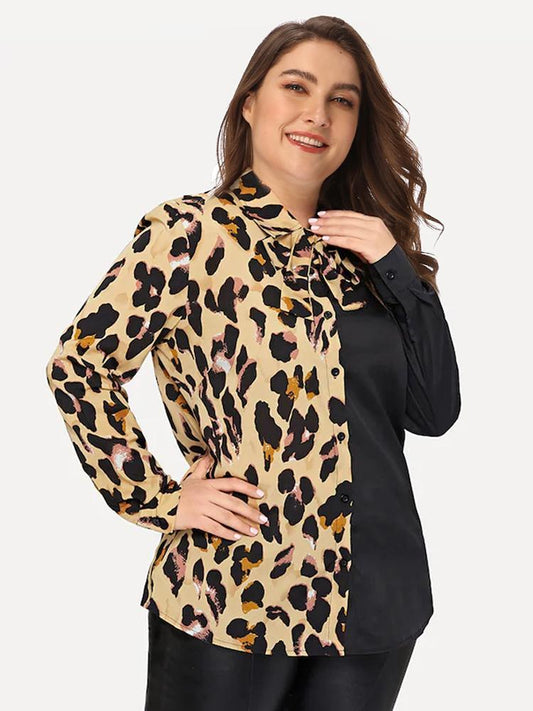 Leopard Patchwork Cravat Lapel Shirt