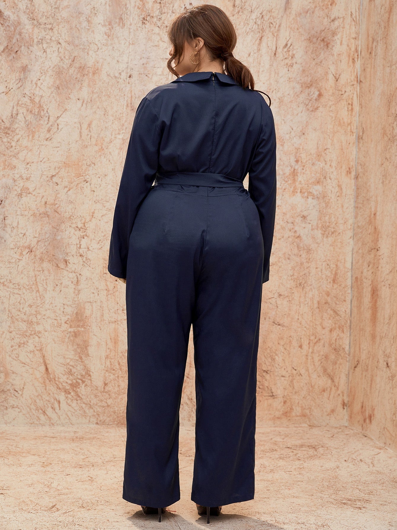 Floral Print Belted Zipper Wide-leg Jumpsuit