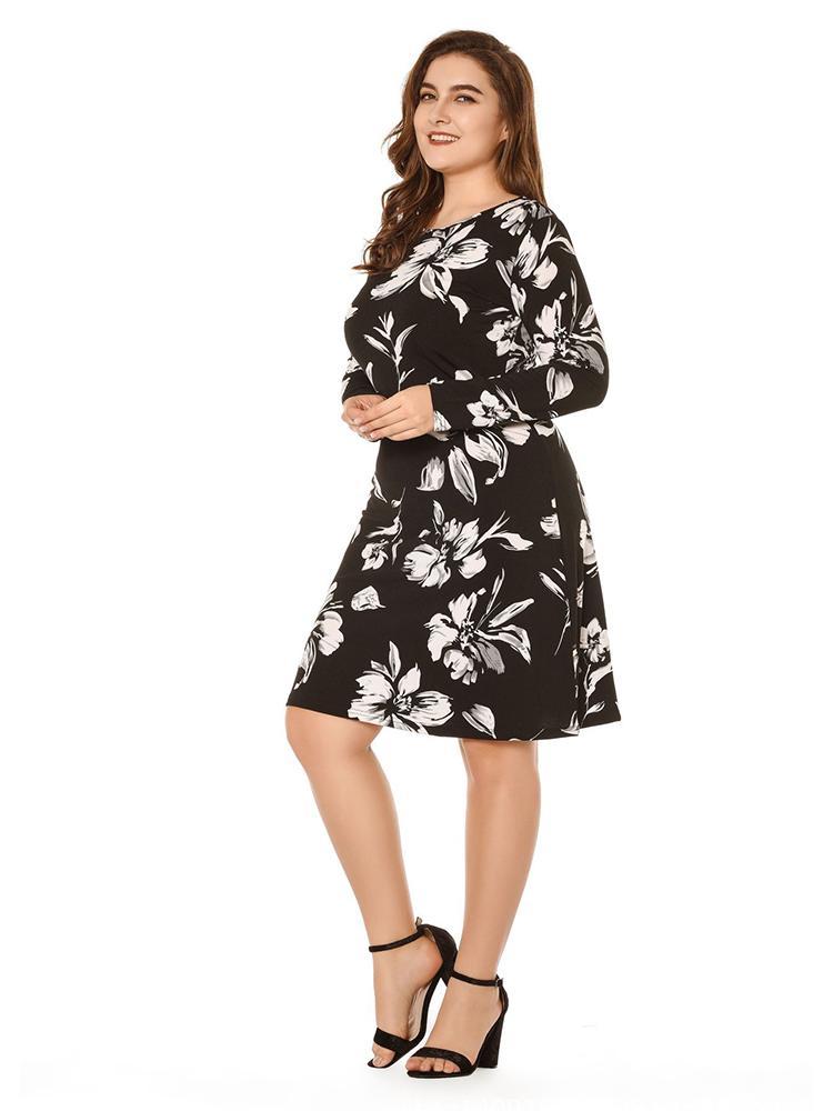 Floral Printed Round Neck Midi Dress