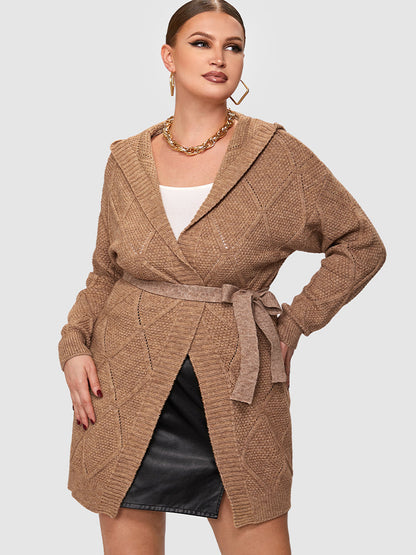 Cable Knit Belted Hooded Cadigan