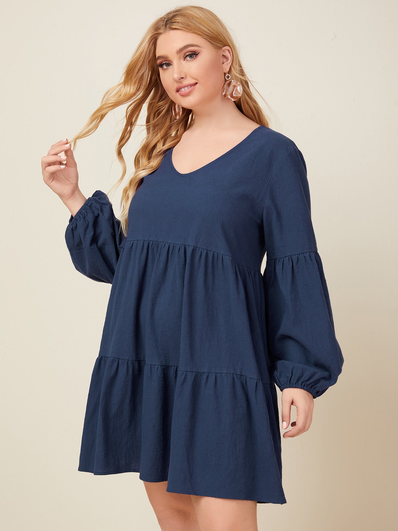 Balloon Sleeve Tiered Dress