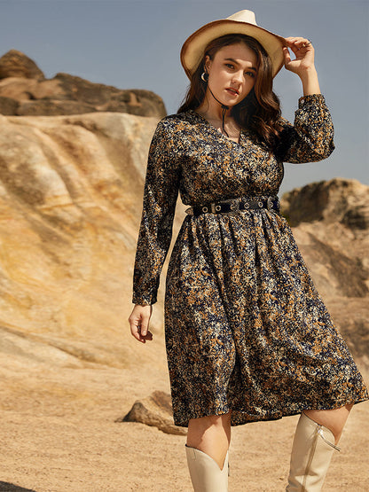 V Neck Ditsy Floral  Dress Without Belt