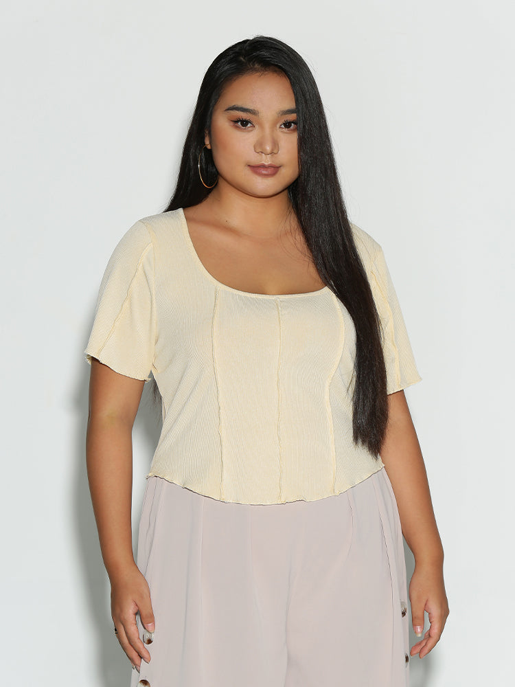 Stitch Wave Trim Sleeve Top