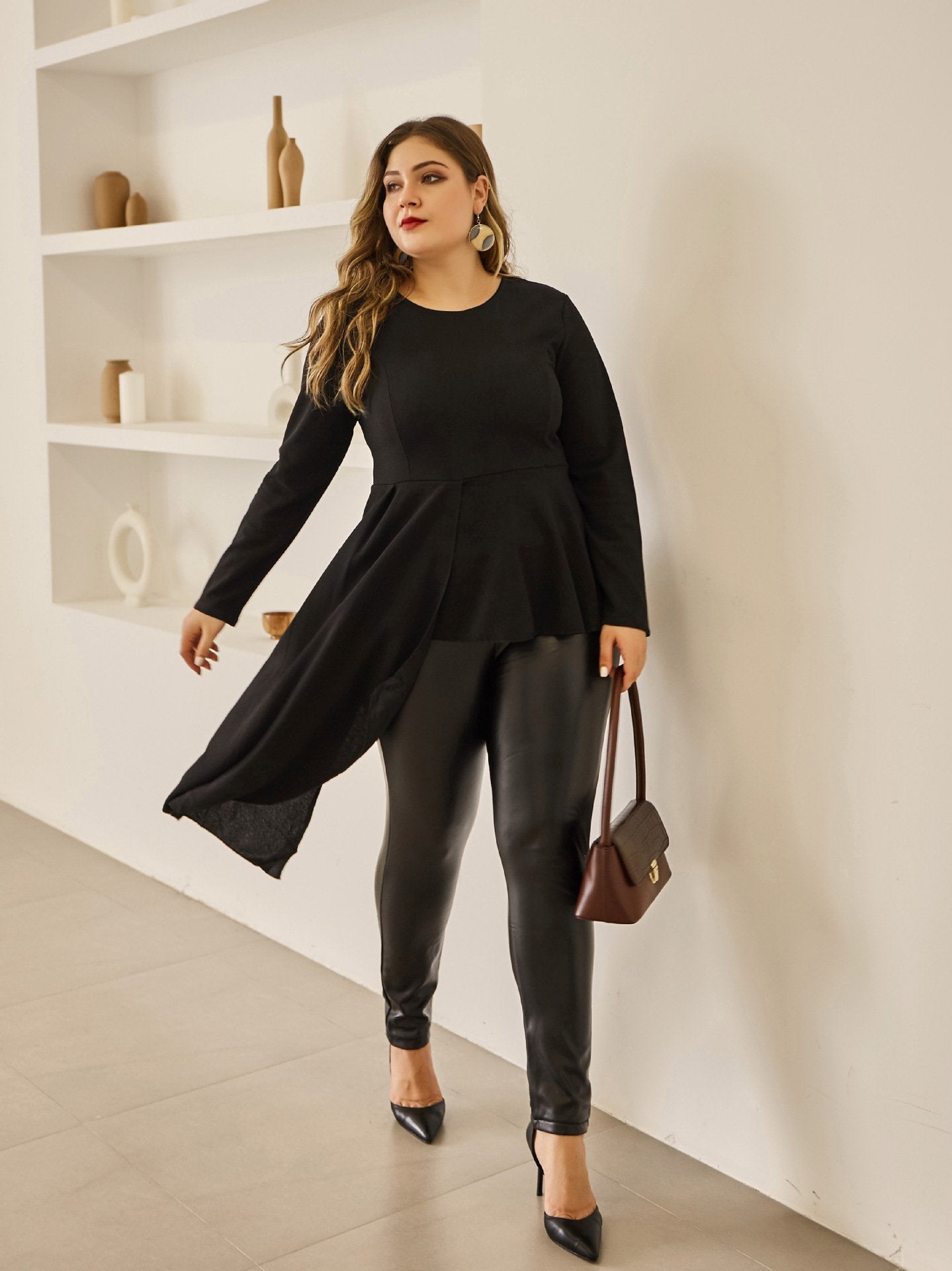 Irregular Pleated Hem Solid Color Top