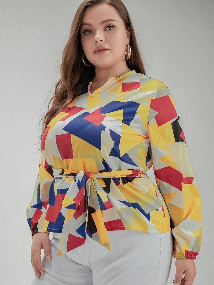 Bowknot Colorblock Loose Blouse