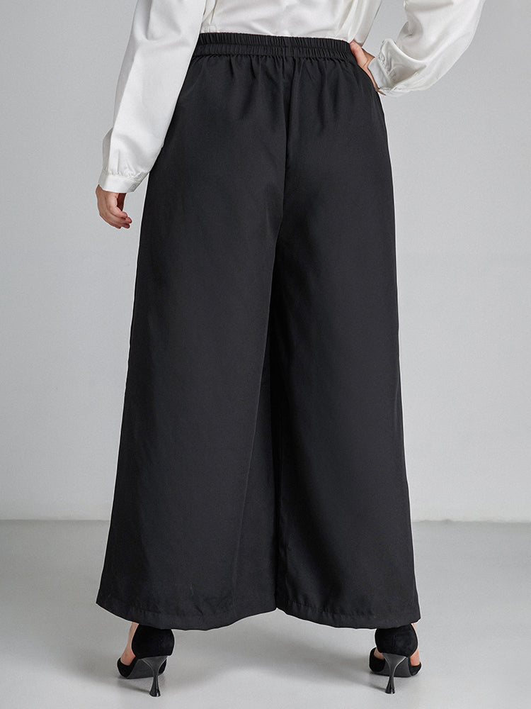 Button Detail Wide Leg Pants