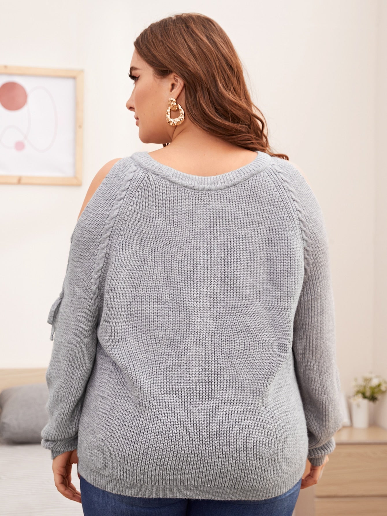 Lace Up Cold Shoulder Sweater