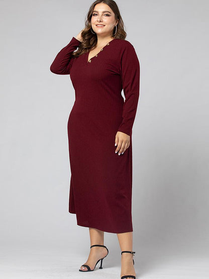 Button V-neck Basic Maxi Dress