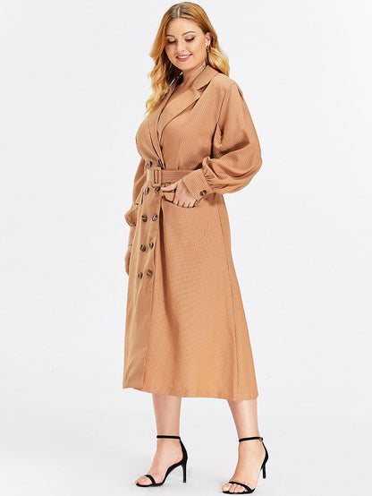 Stripe Double Breasted Belt Trench Coat