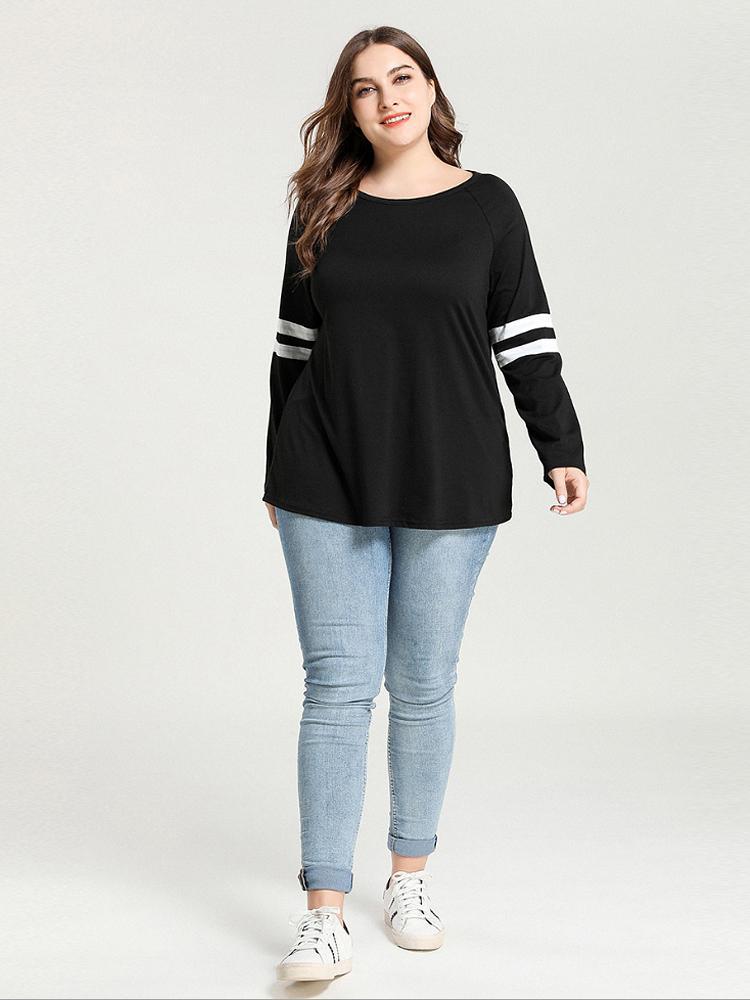 Stripe Sleeve Round Neck T-shirt