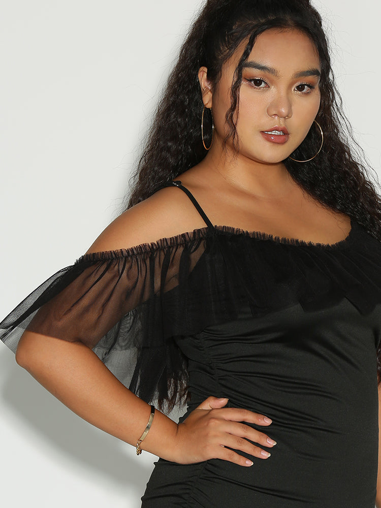 Frill Trim Shirred Dress