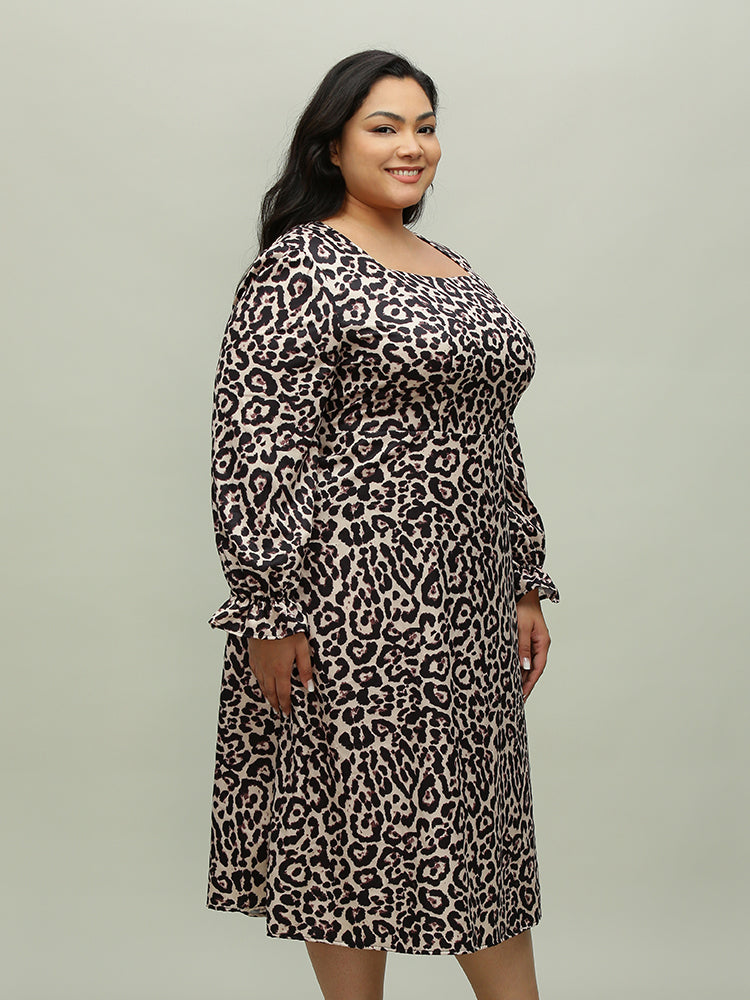 Tan Leopard Print Square Neck Dress