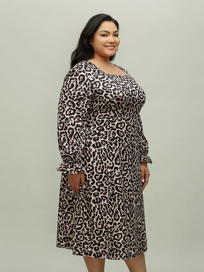 Tan Leopard Print Square Neck Dress