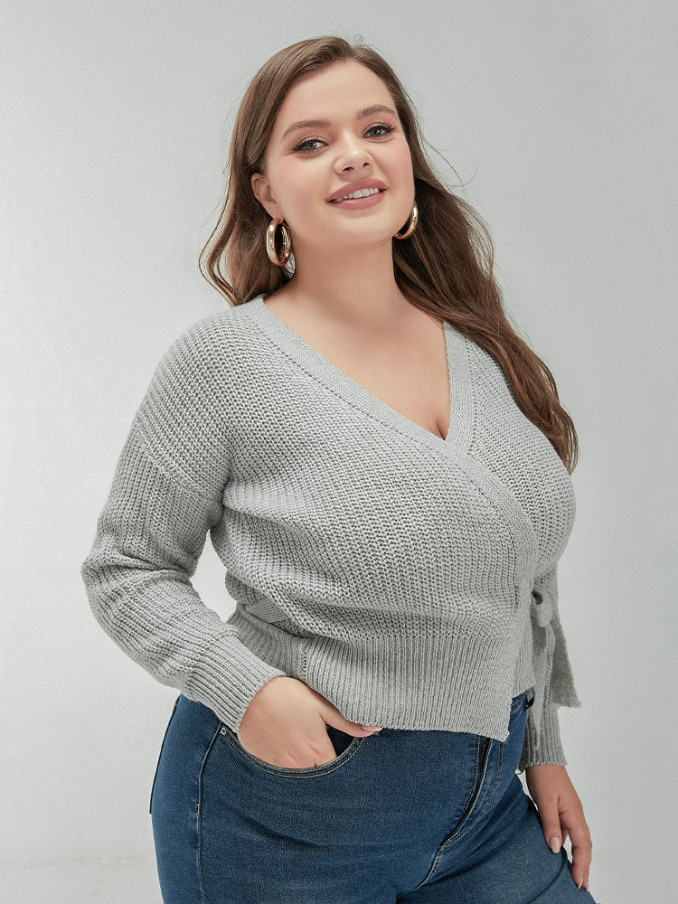 Ties V Neck Light Gray Sweater