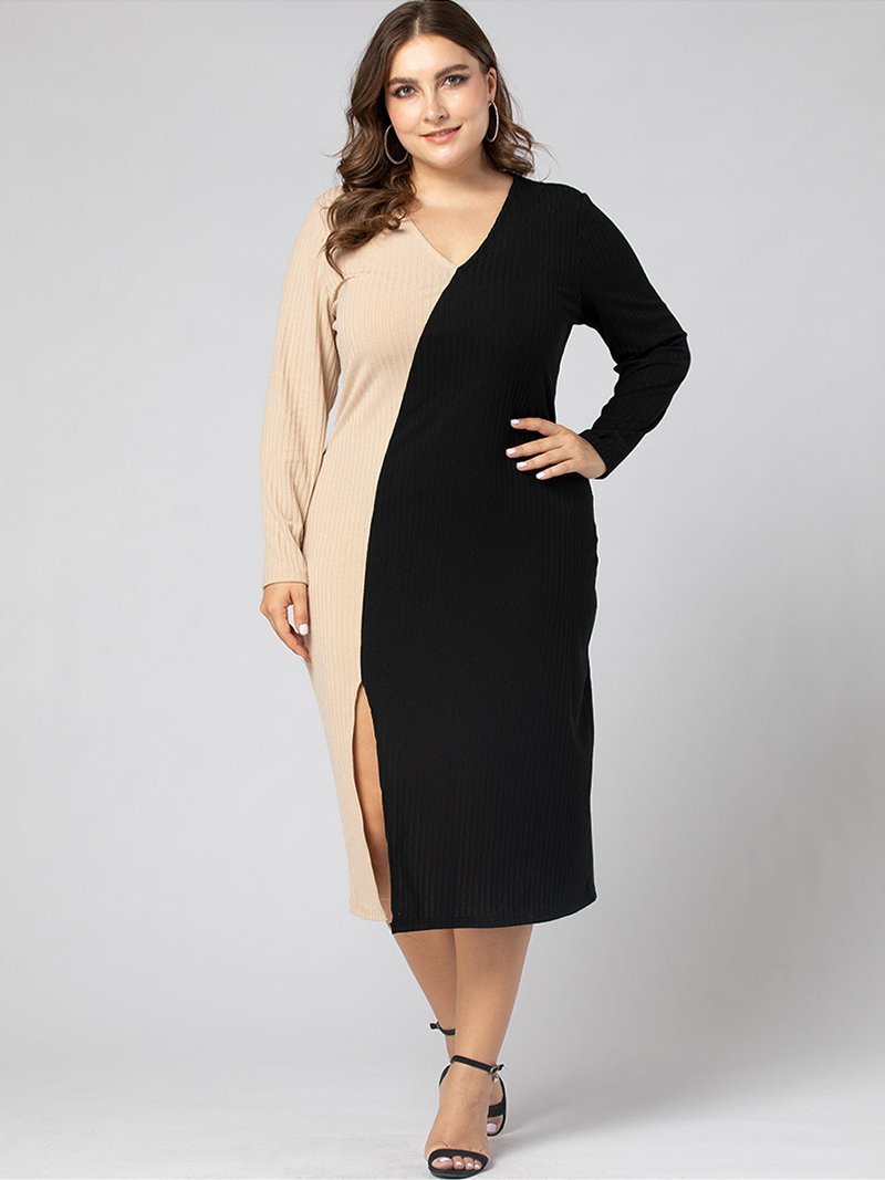 Patchwork Split V-neck Dress