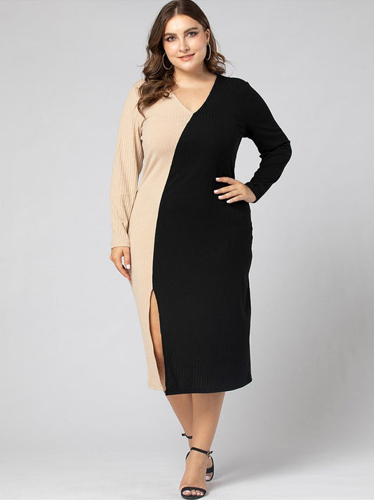 Patchwork Split V-neck Dress