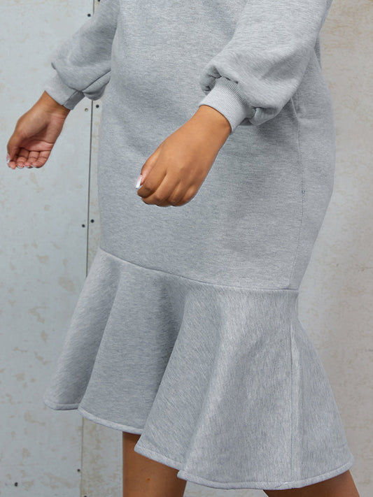 Drawstring Ruffle Hem Sweatshirt Dress